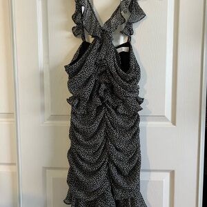 Black and White Floral Ruffle Dress